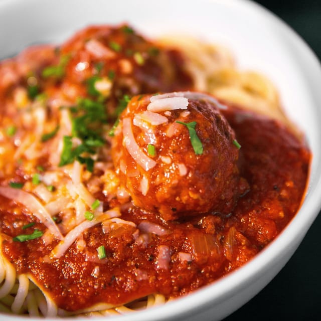 Pasta with Meatballs Parm.